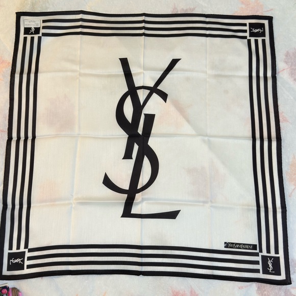 Yves Saint Laurent Monochrome Logo Scarf cotton handkerchief - Picture 2 of 7